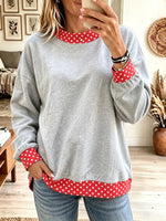 Women's Polka Dot Contrast Trim Crewneck Sweatshirt