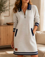 Quarter-Zip Collared Sweatshirt Dress