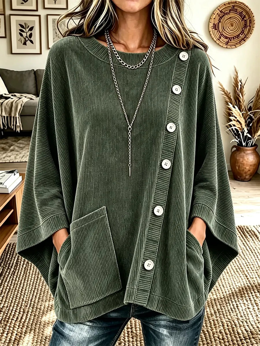 Women's Long-sleeve Corduroy Batwing Loose Sweatshirt