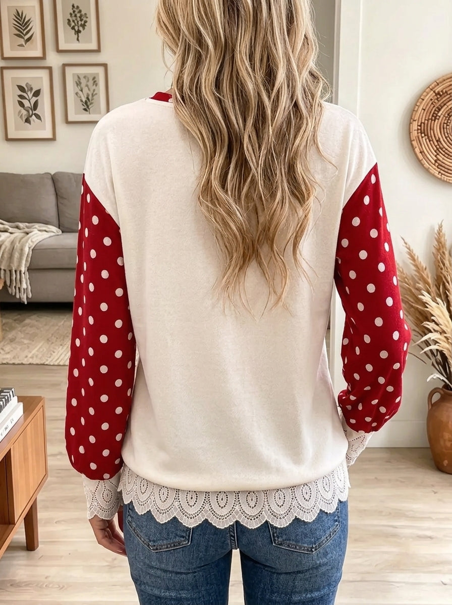 Women's Christmas Polka Dot Lace Sweatshirt