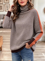Retro Classic Turtleneck Color Block Art Casual Stylish Long Sleeve Sweater