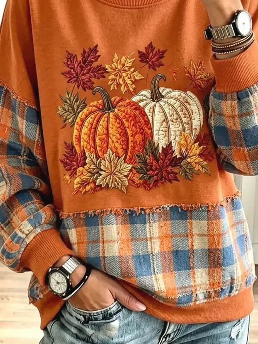 Vintage Pumpkin Autumn Pattern Art Casual Stylish Long Sleeve Sweatshirt
