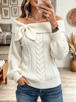 Women's Cable Knit Bow Off-the-Shoulder Sweater