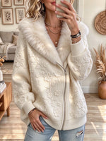 Women's Floral Embroidery Print Hooded Zip Up Long Sleeve Knitted Coat