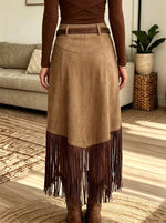 Women's Western Two-Tone Fringe Suede Midi Skirt