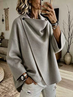 Women's Asymmetrical Button Wrap Collar Poncho Sweater