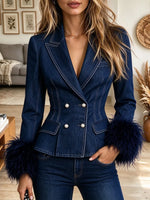 Women's Vintage Collared Waist Cinching Cropped Denim Jacket