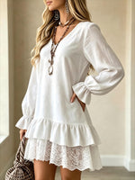 Women's Tiered Ruffle Lace Hem Babydoll Mini Dress