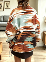 Retro Geometric Pattern Fleece Art Casual Stylish Long Sleeve Zip Coat