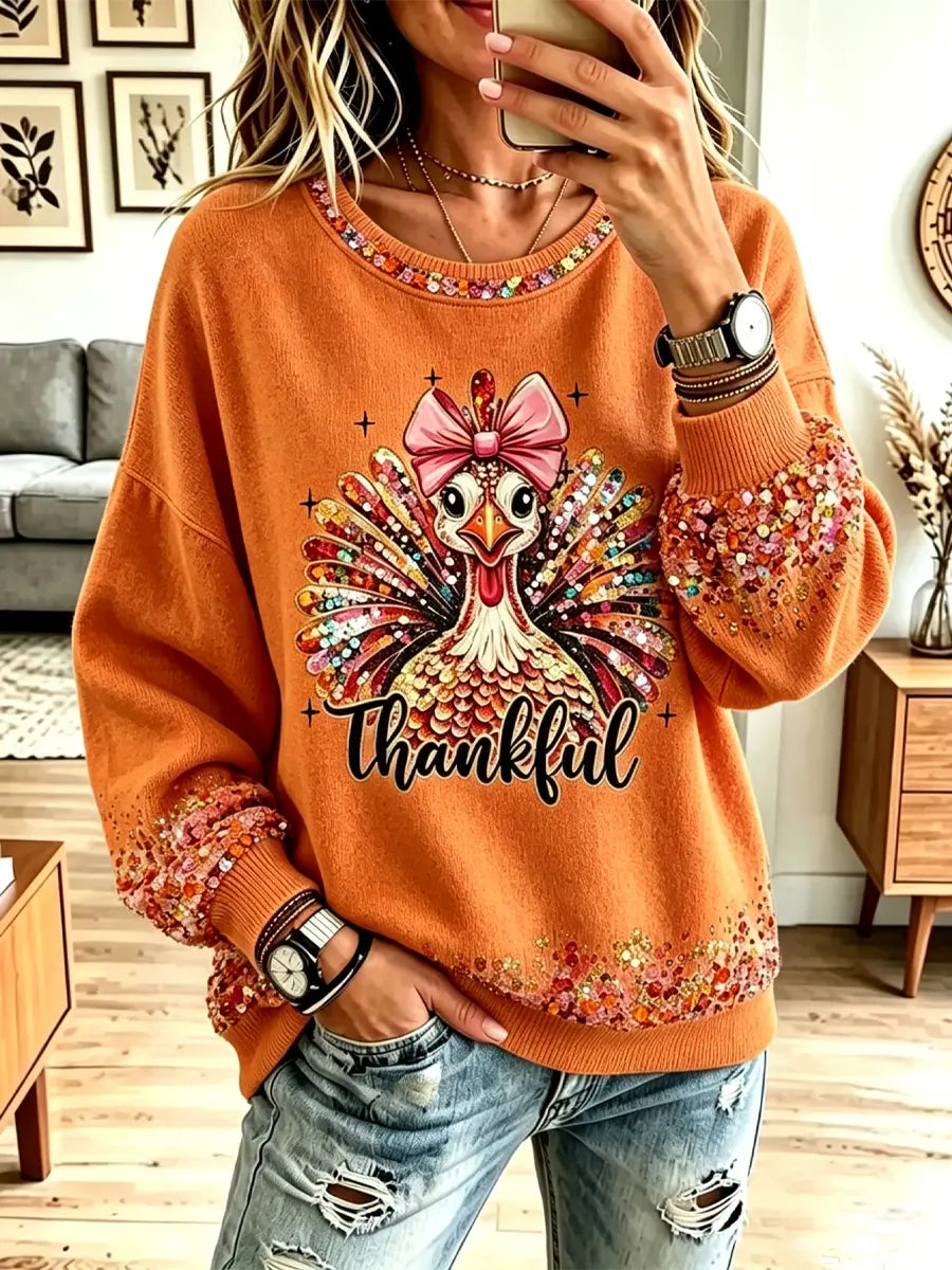 Funny Turkey Thanksgiving Pattern Art Casual Stylish Long Sleeve Sweatshirt