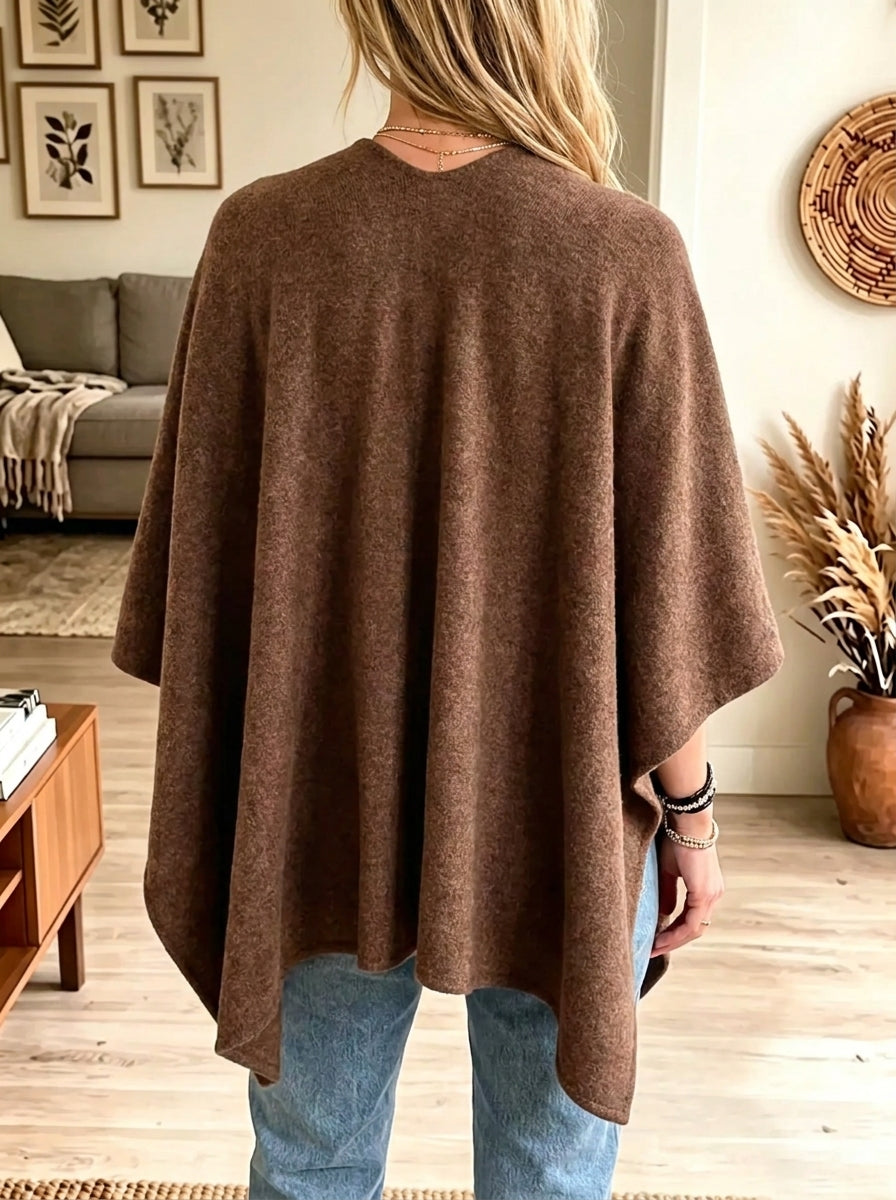 Women's Front-Knot Draped V-Neck Woolen Poncho Wrap