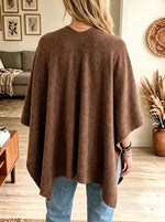 Women's Front-Knot Draped V-Neck Woolen Poncho Wrap