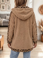 Women's Leopard Panel Sherpa Hooded Coat