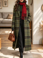 Women's Plaid Woolen Maxi Coat