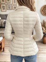 Women's Off-White Quilted Puffer Jacket with Asymmetric Snap Front