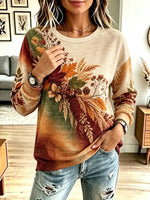 Vintage Autumn Leaf Pattern Art Casual Stylish Long Sleeve Sweatshirt