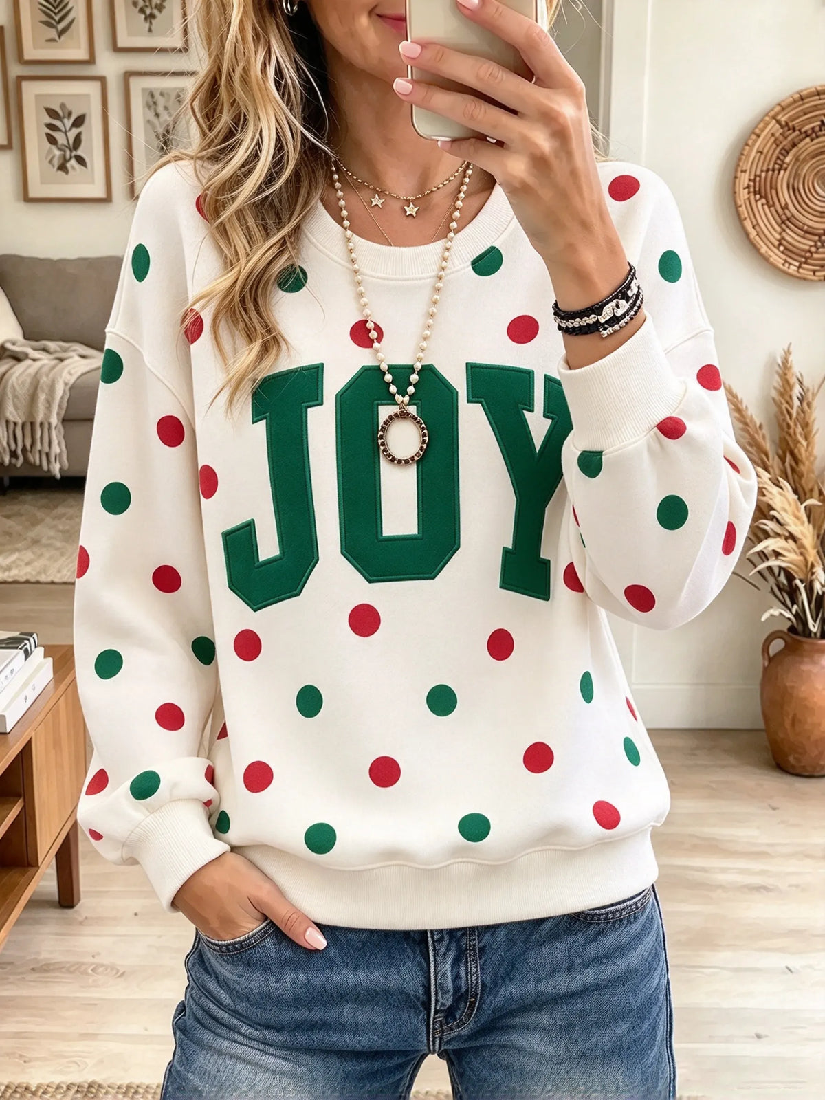 Women's Joy Polka Dot Holiday Sweatshirt