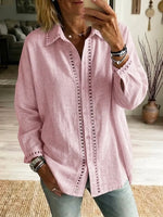 Retro Lace Hollow Art Casual Stylish Long Sleeve Cotton Linen Shirt