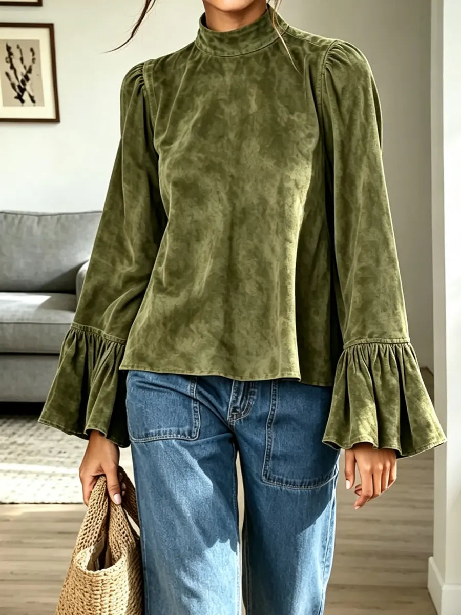 Retro Ruffle Art Round Collar Casual Stylish Long Sleeve Shirt