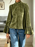 Retro Ruffle Art Round Collar Casual Stylish Long Sleeve Shirt