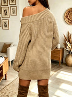 Women's Asymmetrical Button Drop-Shoulder Chunky Knit Sweater Dress
