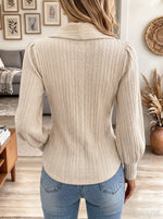 Women's Wrap Collar Cable Knit Sweater With Pearl Buttons