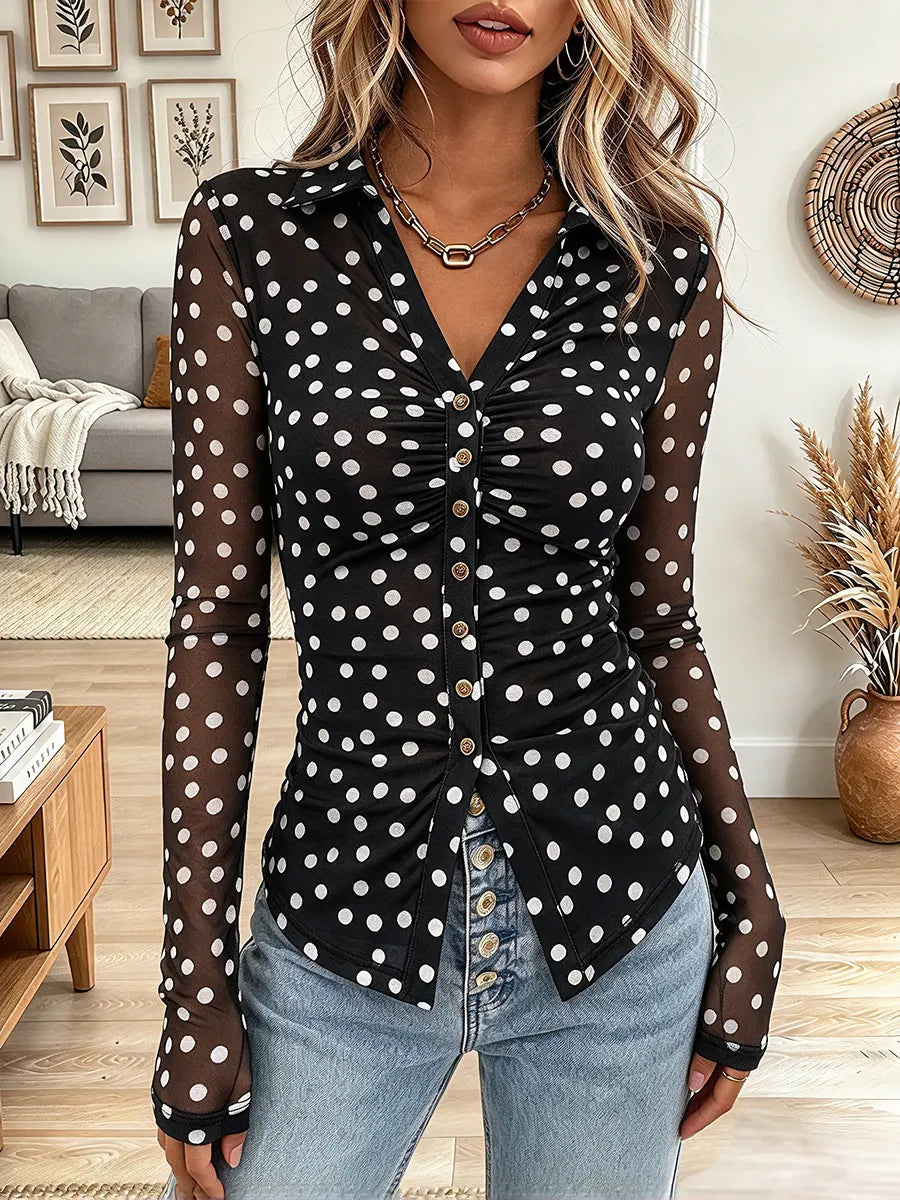 Vintage Elegant Polka-dot Mesh Print Shirt