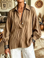 Women's V Neck Lantern Long Sleeve Loose Shirt