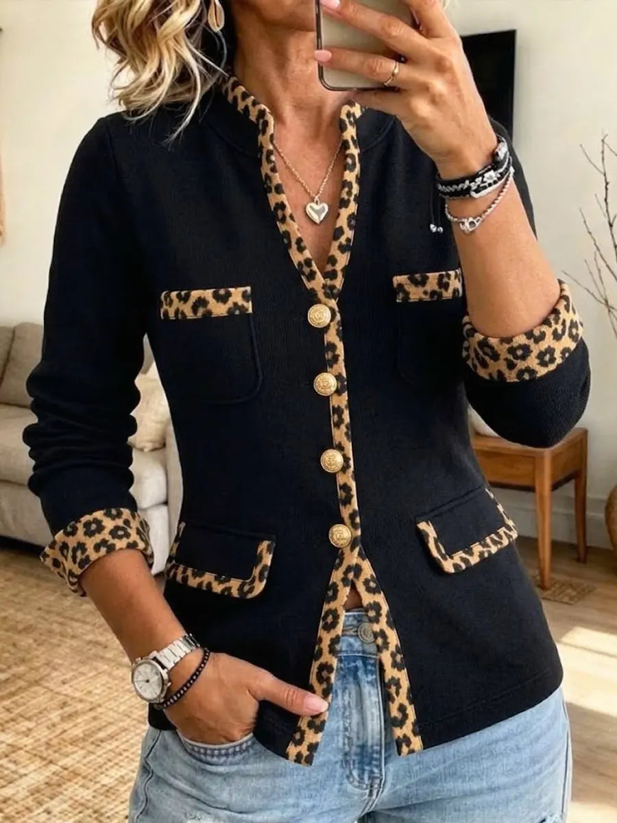 Retro Leopard Pattern Art Casual Stylish Long Sleeve Coat
