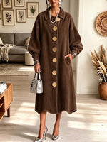 Women's Oversized Gold Button Long Denim Coat Dress