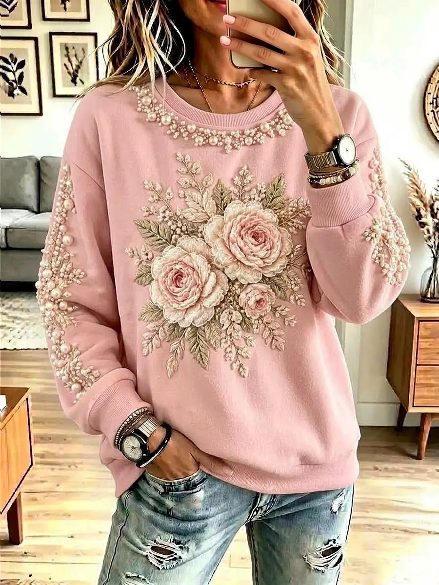 Vintage Floral Pattern Art Casual Stylish Long Sleeve Sweatshirt