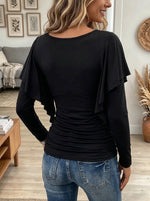 Women's Metal Ring Ruffled Long-Sleeve Top